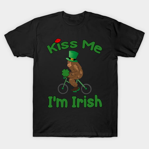 Bigfoot Kiss Me I'm Irish Sasquatch on a Bike T-Shirt by 4Craig